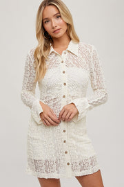 Ivory Lace Button Down Shirt Dress