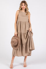 Mocha Sleeveless Tiered Maxi Dress