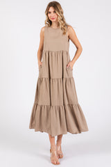 Mocha Sleeveless Tiered Maxi Dress