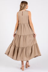 Mocha Sleeveless Tiered Maxi Dress