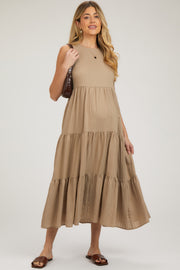 Mocha Sleeveless Tiered Maternity Maxi Dress