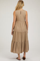 Mocha Sleeveless Tiered Maternity Maxi Dress