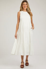 White Sleeveless Tiered Maternity Maxi Dress