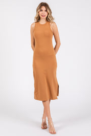 Camel Sleeveless Racerback Bodycon Dress