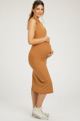 Camel Sleeveless Racerback Bodycon Maternity Dress