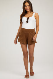 Brown Fleece Maternity Shorts