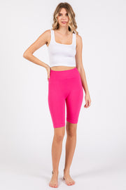 Fuchsia Rib Knit Biker Shorts