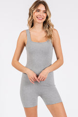 Heather Grey Ribbed Square Neck Sleeveless Romper