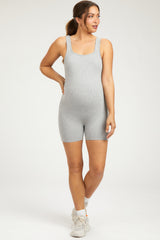 Heather Grey Ribbed Square Neck Sleeveless Maternity Romper