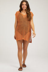 Orange Crochet Coverup Maternity Mini Dress