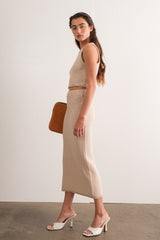 Taupe Sleeveless Crop Skirt Set