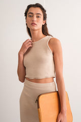 Taupe Sleeveless Crop Skirt Set