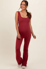 Rust Open Back Ruched Sleeveless Maternity Jumpsuit