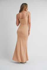 Camel Sleeveless Ribbed Maxi Dress