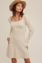 Cream Square Neck Long Sleeve Sweater Maternity Dress