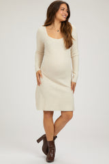 Cream Square Neck Long Sleeve Sweater Maternity Dress