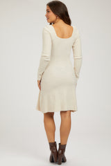 Cream Square Neck Long Sleeve Sweater Maternity Dress