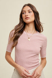 Rust Striped Short Sleeve Top