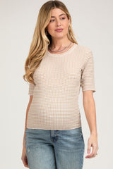 Taupe Striped Short Sleeve Maternity Top