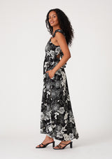 Black Floral Back Tie Maxi Dress