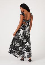 Black Floral Back Tie Maxi Dress