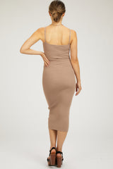 Mocha Ribbed Sleeveless Fitted Maternity Dress