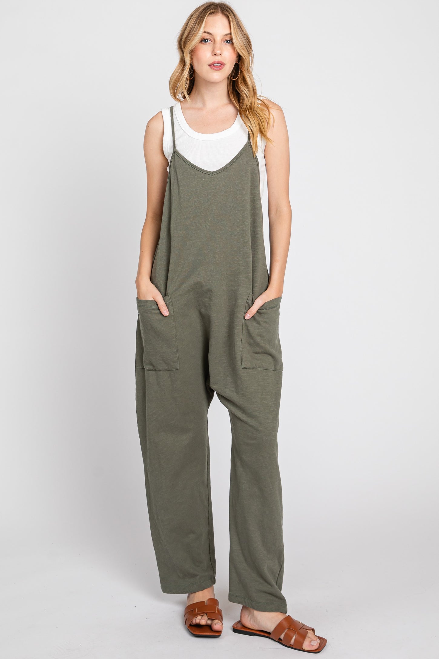 Olive Knit Front Pocket Maternity Overall– PinkBlush