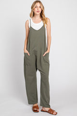 Olive Knit Front Pocket Maternity Overall