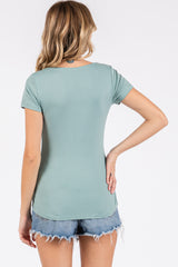 Light Olive Square Neck Short Sleeve Top