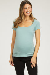 Light Olive Square Neck Short Sleeve Maternity Top