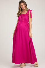 Fuchsia Square Neck Shoulder Tie Maternity Maxi Dress