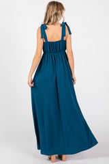 Teal Square Neck Shoulder Tie Maxi Dress