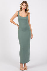 Light Olive Cowl Neck Sleeveless Midi Dress