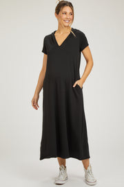 Black Fleece Hooded Maternity Midi Dress