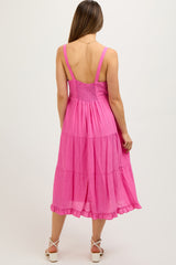 Fuchsia Sleeveless Button Tiered Maternity Midi Dress