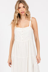 White Sleeveless Button Tiered Midi Dress