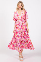 Fuchsia Multi-Color Floral Tiered Maternity Maxi Dress