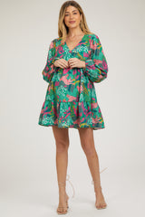 Green Floral V-Neck Ruffle Hem Maternity Dress