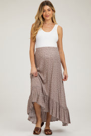 Mauve Floral Ruffle Hi-Low Maternity Maxi Skirt