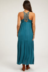 Teal Sleeveless Lace Tiered Maternity Maxi Dress