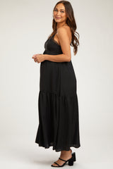 Black Sleeveless Lace Tiered Maternity Maxi Dress