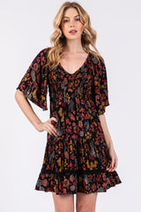 Black Floral Smocked Crochet Trim Maternity Dress