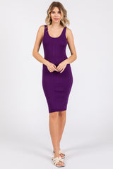 Purple Rib Knit Sleeveless Maternity Dress