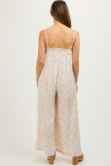 Taupe Printed Sleeveless Maternity Jumpsuit