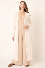 Ivory Rib Knit Long Maternity Cardigan