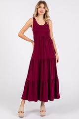 Burgundy Sleeveless Scoop Back Tiered Maternity Maxi Dress