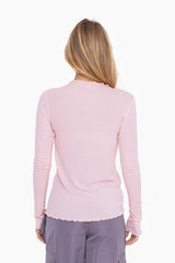 Light Pink Ribbed Lettuce Trim Top