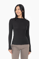 Black Ribbed Lettuce Trim Maternity Top