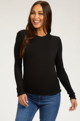 Black Ribbed Lettuce Trim Maternity Top