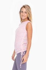 Light Pink Rib Knit Ruched Drawstring Tank Top